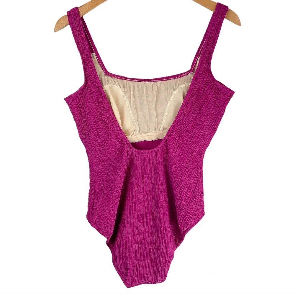 Vintage Y2K Magenta Textured Stretch One Piece Swimsuit Sz Large